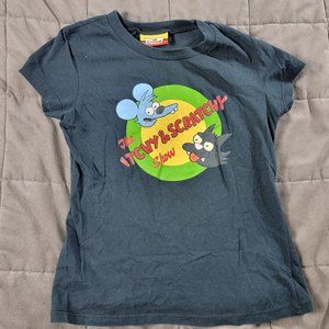 Vintage The Simpson Womens Short Sleeve Black T Shirt Itchy And Scratchy Show